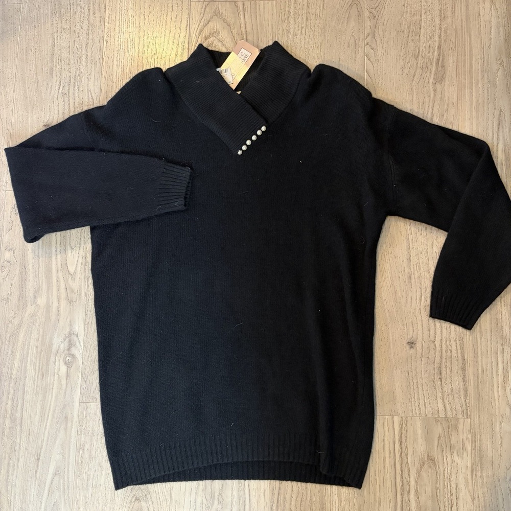 Classic Expressions Padded Shoulder Lambswool Sweater Black Women's Size 18W